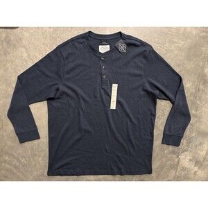 St Johns Bay Shirt Men 2XLT  Tall Blue Waffle Knit Henley Pullover NWT